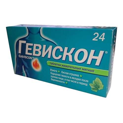 Гевискон Двойное Действие таблетки жев.Мятные 250 мг №24 в Максавит