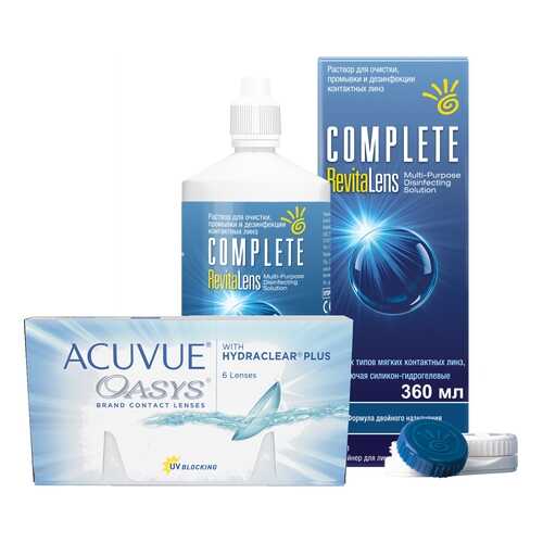 Контактные линзы Acuvue Oasys 6 линз R 8.8 -9.00 + Раствор Complete RevitaLens 360 мл в Максавит