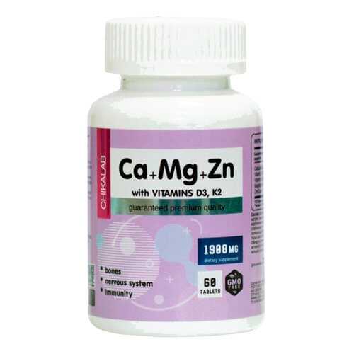 Кальций-магний-цинк Chikalab BOMBBAR Calcium Zinc Magnesium + D3 K2 таблетки 60 шт. в Максавит